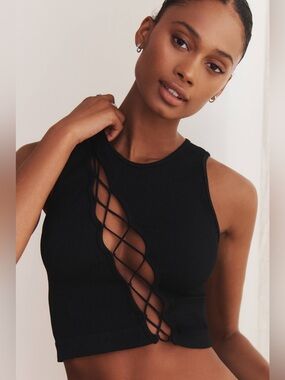 Anthropologie Black Ribbed Lace-Up Tank Top